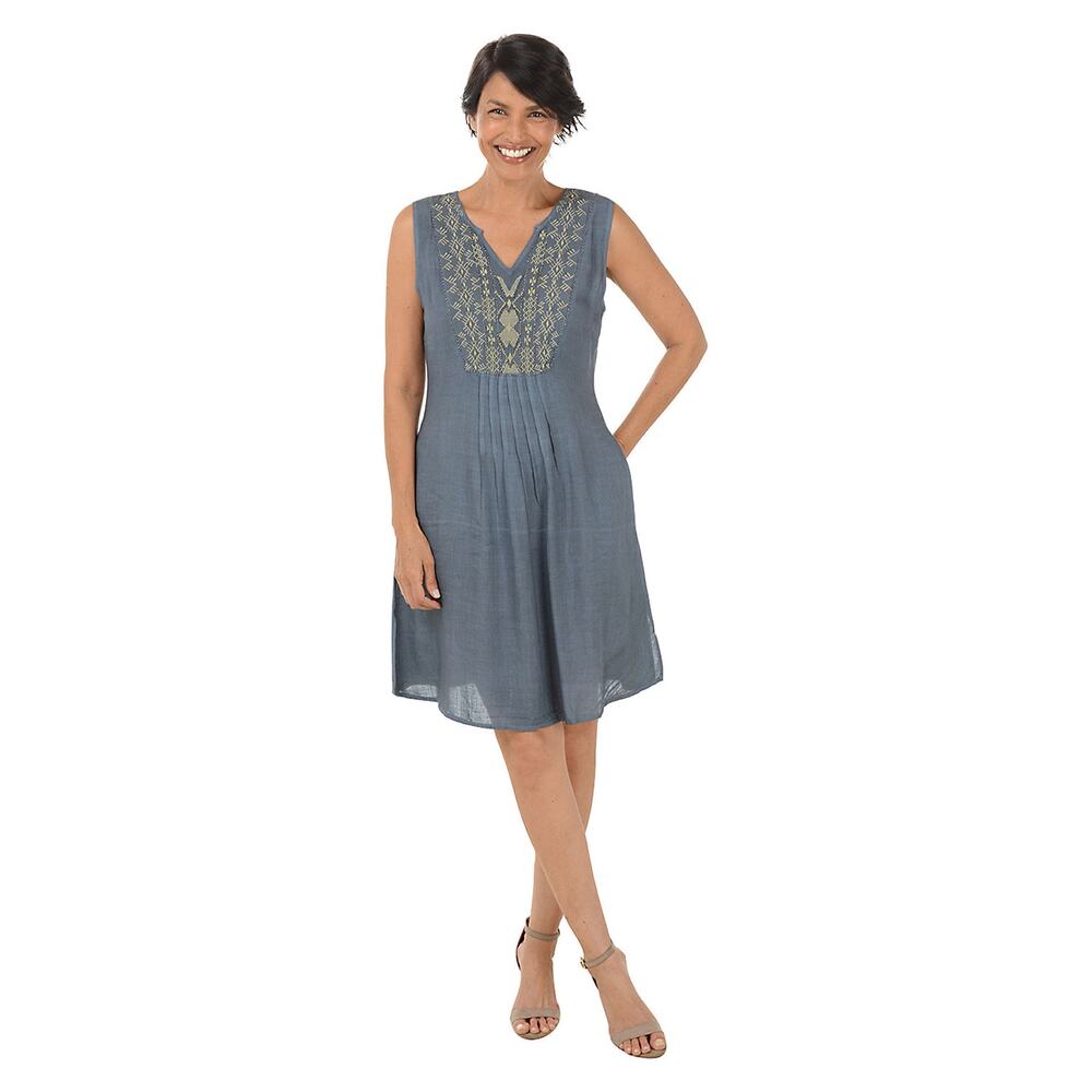 Raya Sun Blue Gray Sleeveless Embroidery Casual Summer
Beaded Pleated Dress sz L